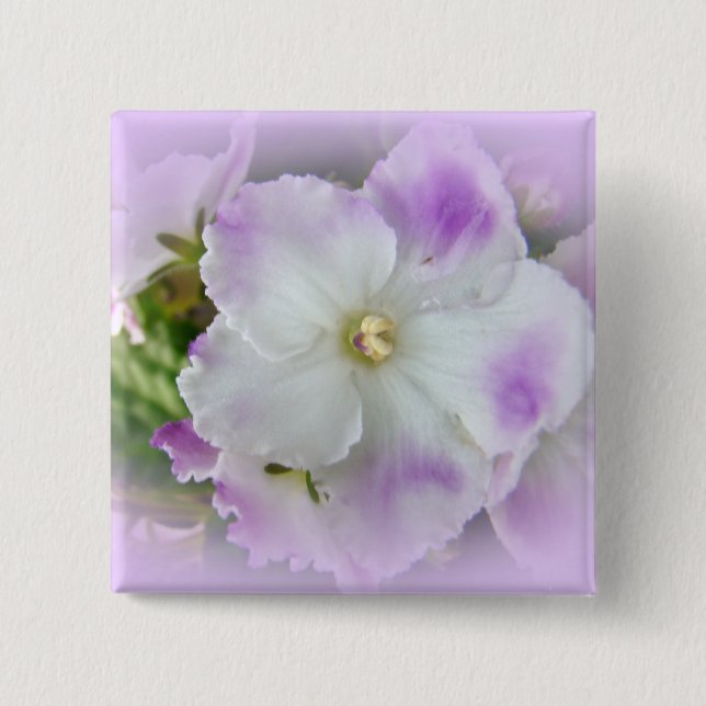Purple and White Fancy African Violets 15 Cm Square Badge (Front)