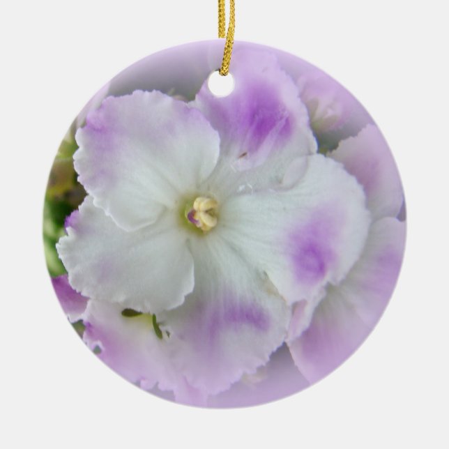 Purple and White Fancy African Violets Ceramic Tree Decoration (Front)