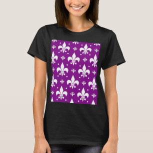 Purple and White Fleur-de-lis Design T-Shirt