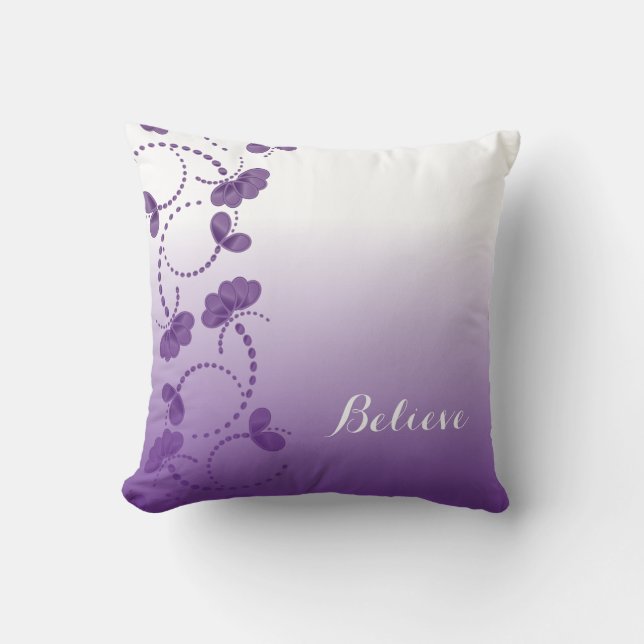 Purple and White Floral Believe in Yourself Cushion (Front)