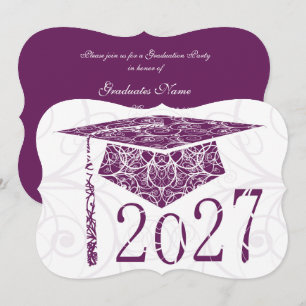 Purple and White Floral Cap 2027 Graduation Party Invitation