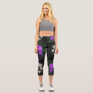 Purple and White Floral Capri Leggings