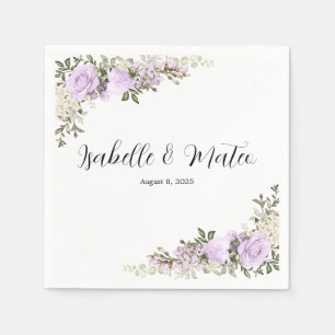 Purple and White Floral Custom Wedding Napkin