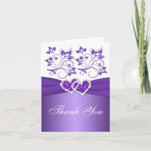 Purple and White Floral Joined Hearts Thank You Card