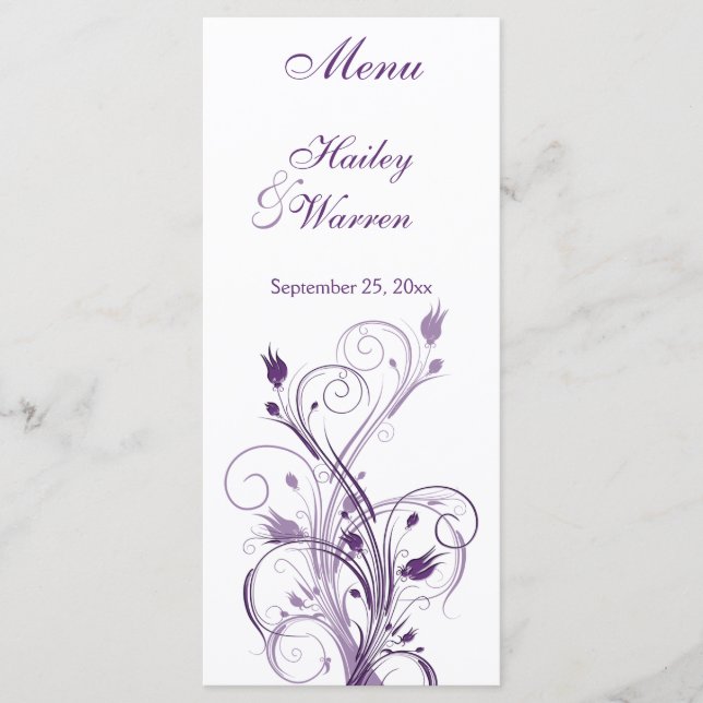 Purple and White Floral Menu Card (Front)