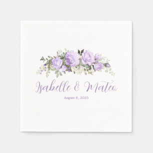 Purple and White Floral Personalised Wedding Napkin
