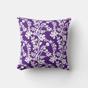 Purple And White Floral Repeating Pattern Cushion