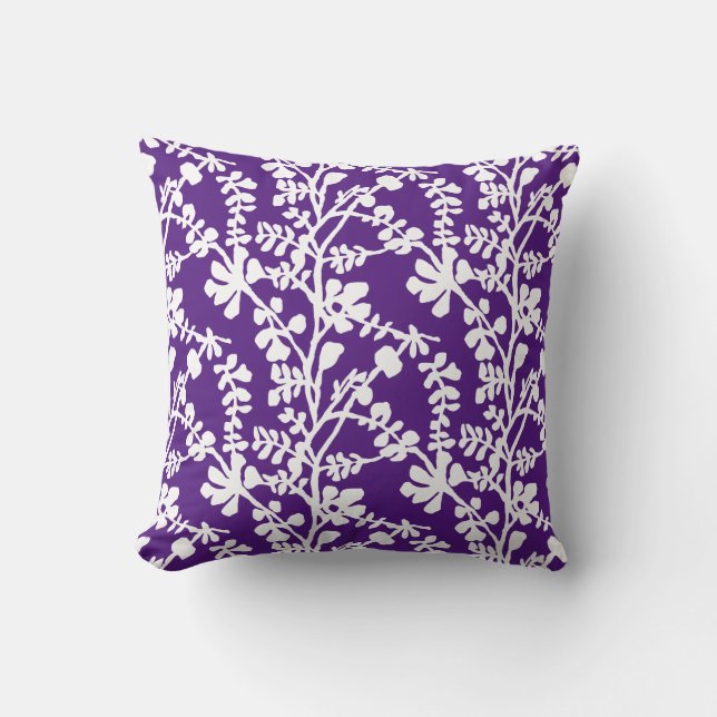 Purple And White Floral Repeating Pattern Cushion (Front)