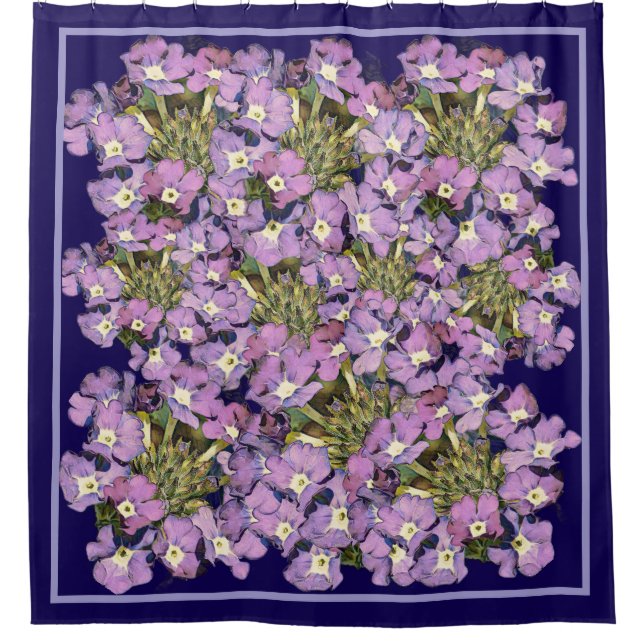 PURPLE AND WHITE FLORAL SHOWER CURTAIN (Front)
