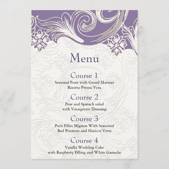Purple and White Floral Spring Wedding Menu (Front)