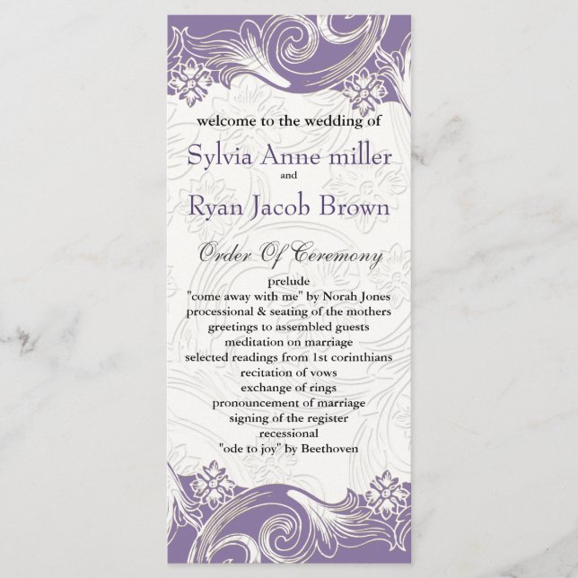 Purple and White Floral Spring Wedding Programme (Front)