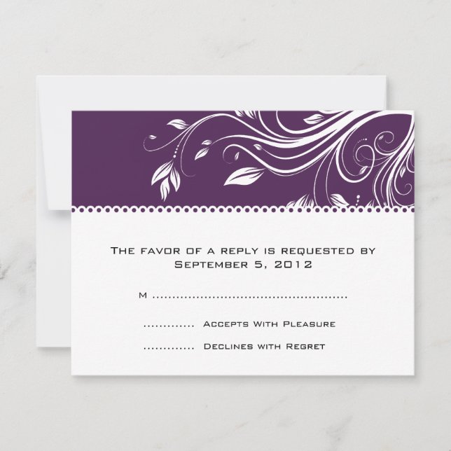 Purple and White Floral Swirls Wedding RSVP (Front)