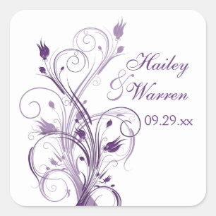 Purple and White Floral Wedding Favour Sticker