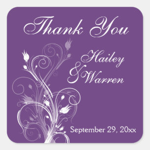 Purple and White Floral Wedding Favour Sticker