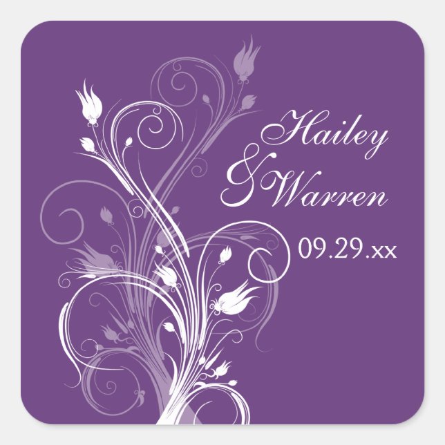 Purple and White Floral Wedding Favour Sticker 2 (Front)