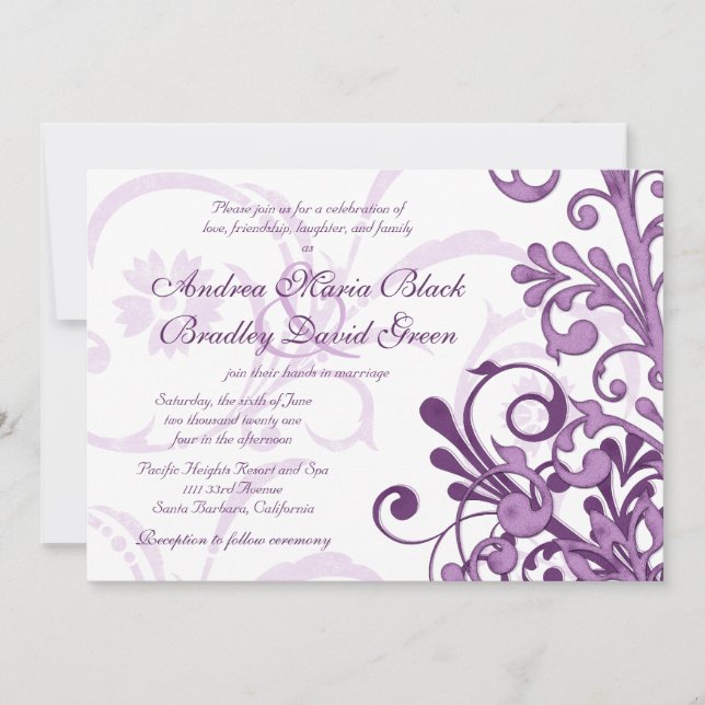 Purple and White Floral Wedding Invitation (Front)