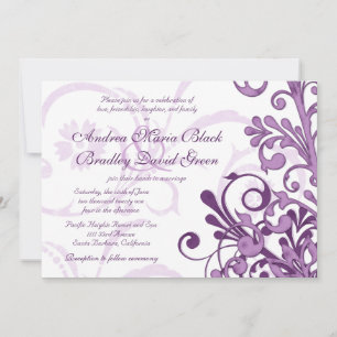 Purple and White Floral Wedding Invitation