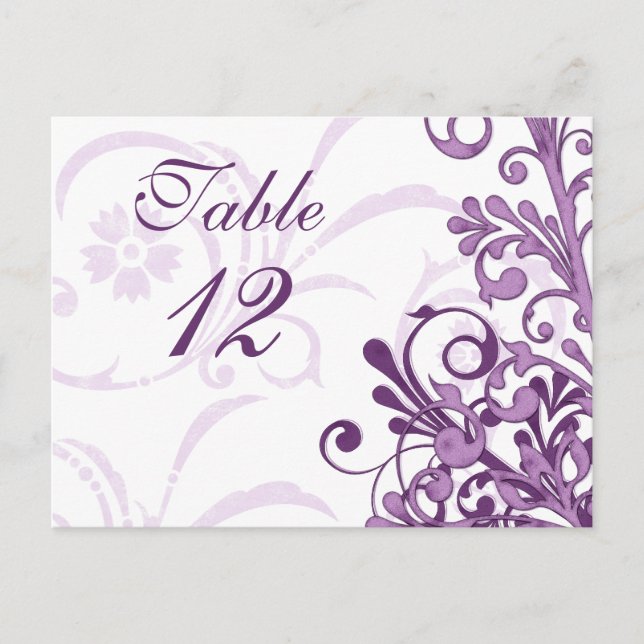 Purple and White Floral Wedding Table Cards (Front)