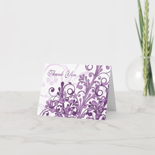 Purple and White Floral Wedding Thank You Card (Front)