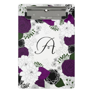 Purple and White Floral Wreath Monogram Mini Clipboard