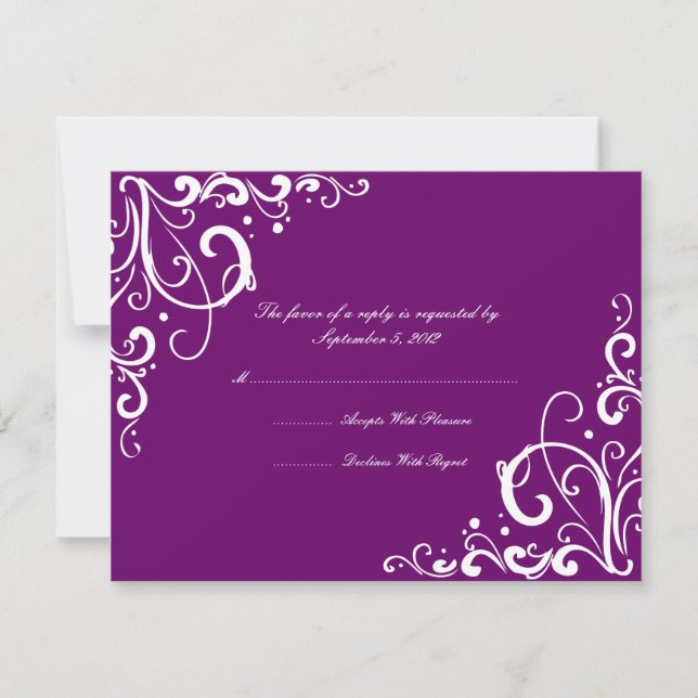 Purple and White Flourish Wedding RSVP (Front)