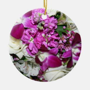Purple and White Flower Arrangement Photo Ceramic Tree Decoration