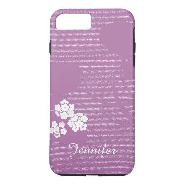 Purple and White Flowers Custom with Script Name Case-Mate iPhone Case (Back)