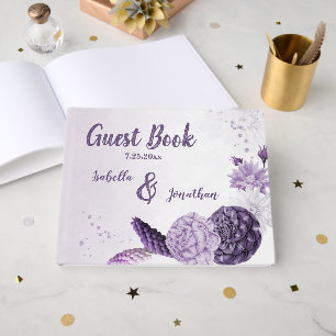 purple and white flowers romantic guest book