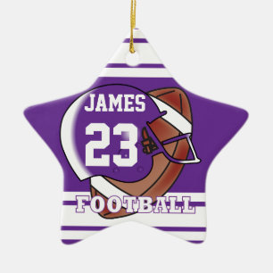 Purple and White Football Ceramic Tree Decoration