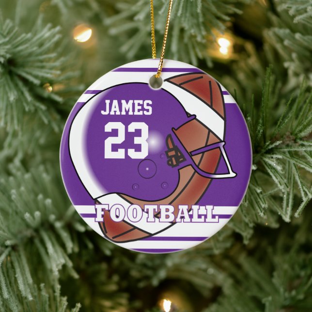 Purple and White Football | DIY Name & Number Ceramic Tree Decoration (Tree)