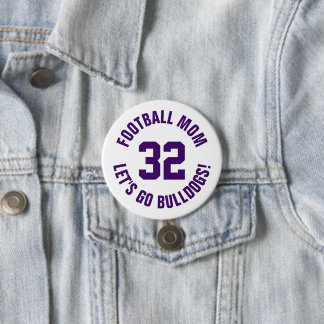 Purple and White Football Mum Jersey Number 7.5 Cm Round Badge