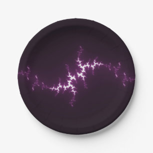 Purple and White Fractal w/Black Background Paper Plate