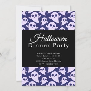 Purple and White Ghosts Halloween Dinner Party Invitation