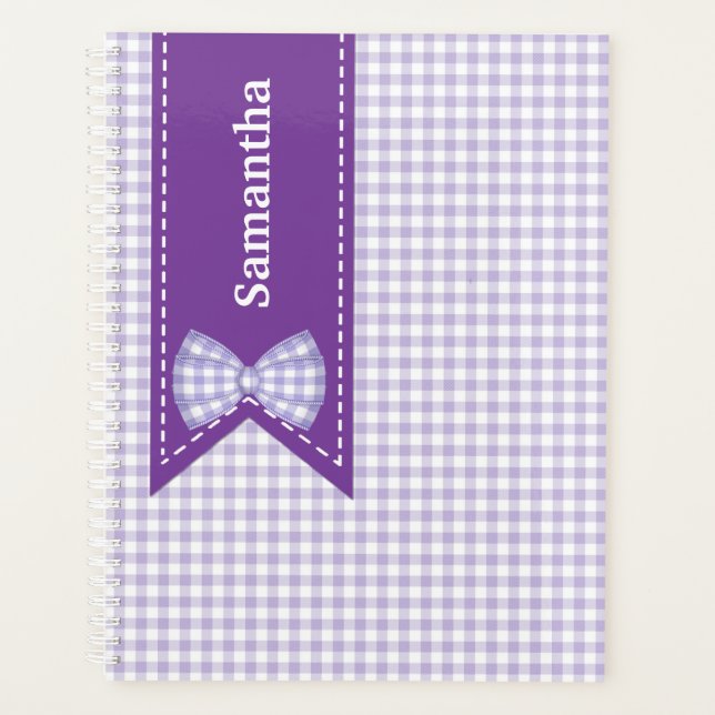 Purple and White Gingham Custom Planner (Front)