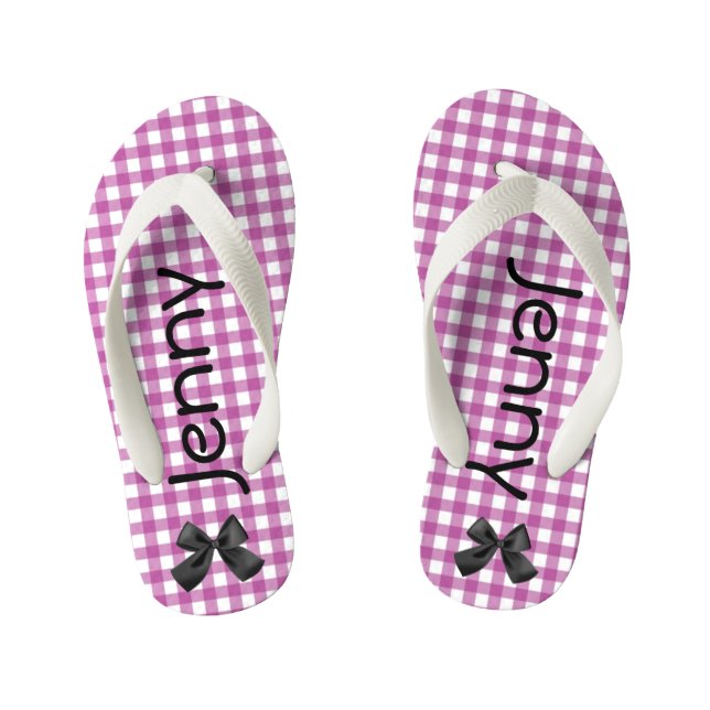 Purple and White Gingham Girls Flip Flops (Footbed)
