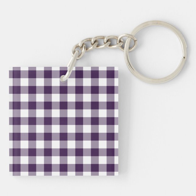 Purple and White Gingham Pattern Key Ring (Back)