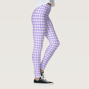 purple and white gingham pattern leggings