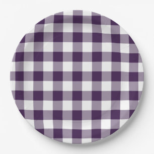 Purple and White Gingham Pattern Paper Plate