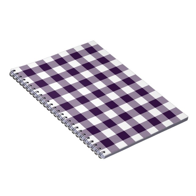 Purple and White Gingham Pattern Spiral Notebook (Right Side)