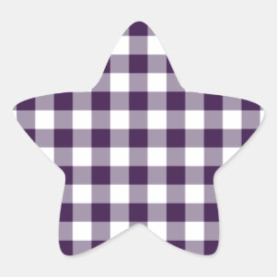 Purple and White Gingham Pattern Star Sticker