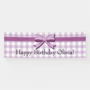 Purple and White Gingham w/ Bow Birthday Banner
