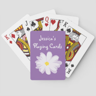Purple and white girly daisy flower kids Birthday Playing Cards