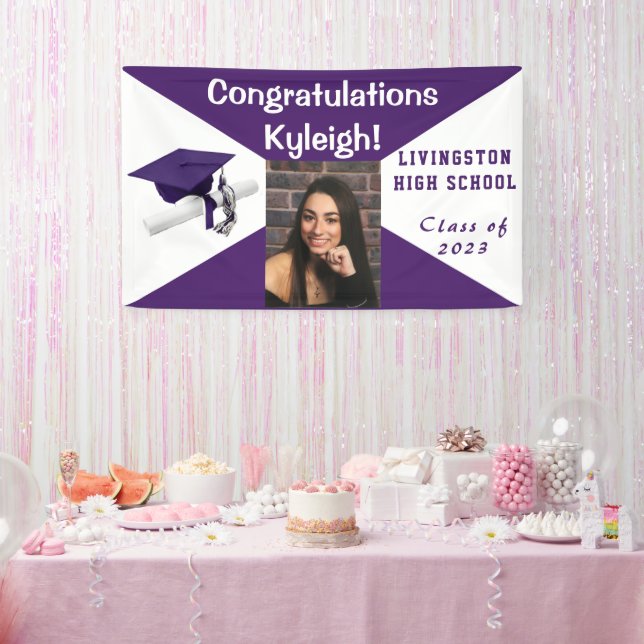 Purple and White Graduation Photo Banner (Party)
