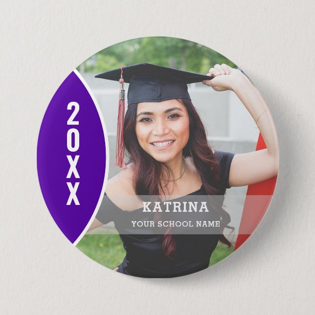 Purple and White Graduation Photo Custom Button (Front)