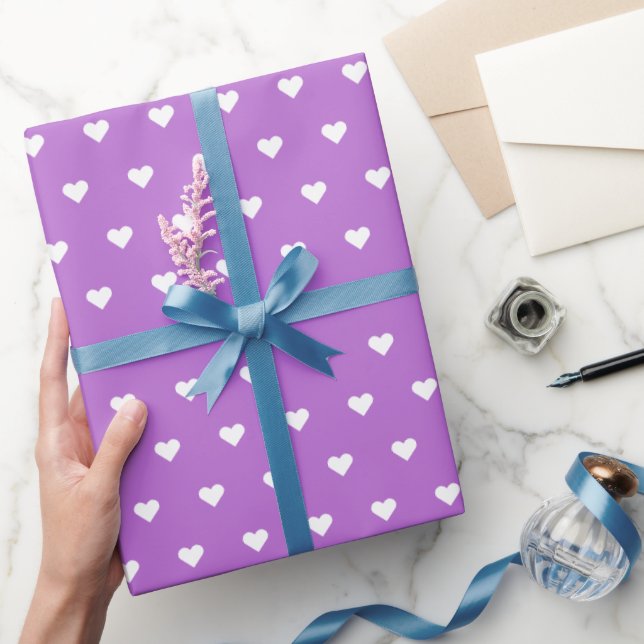 Purple and White Hearts | Custom Wrapping Paper (Gifting)