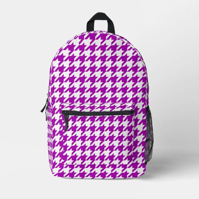 Purple and White Houndstooth Check Printed Backpack (Front)