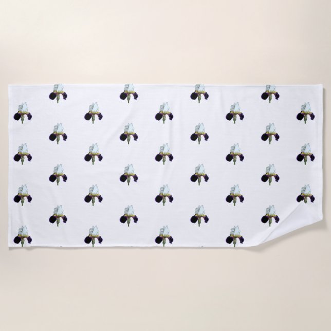 Purple and White Iris Beach Towel (Front)