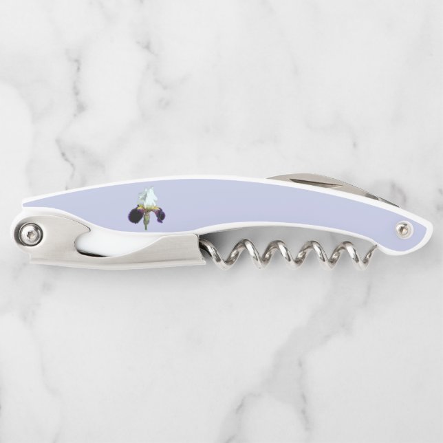 Purple and White Iris Corkscrew Bottle Opener (Front)