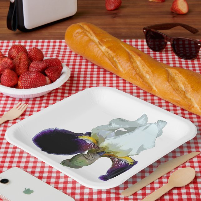 Purple and White Iris Paper Plates (Picnic)