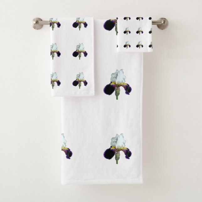 Purple and White Iris Towel Set (Insitu)